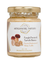 Steinpilze und weißer Trüffel Gourmetmischung für exquisite Gerichte mit Tagliolini oder Nudeln. Enthält Wiesenchampignons, Trüffelsaft, Steinpilze, Sommertrüffel, Olivenöl, und aromatische Kräuter.