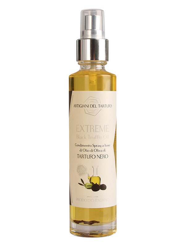 Äußerst schwarzes Trüffelöl-Spray – Sprüh-Olivenöl mit schwarzem Trüffel (Tuber melanosporum Vitt), elegante Flasche, einfach zu bedienen, verleiht Gerichten den letzten Schliff, Gourmet-Produkt, Feinkost