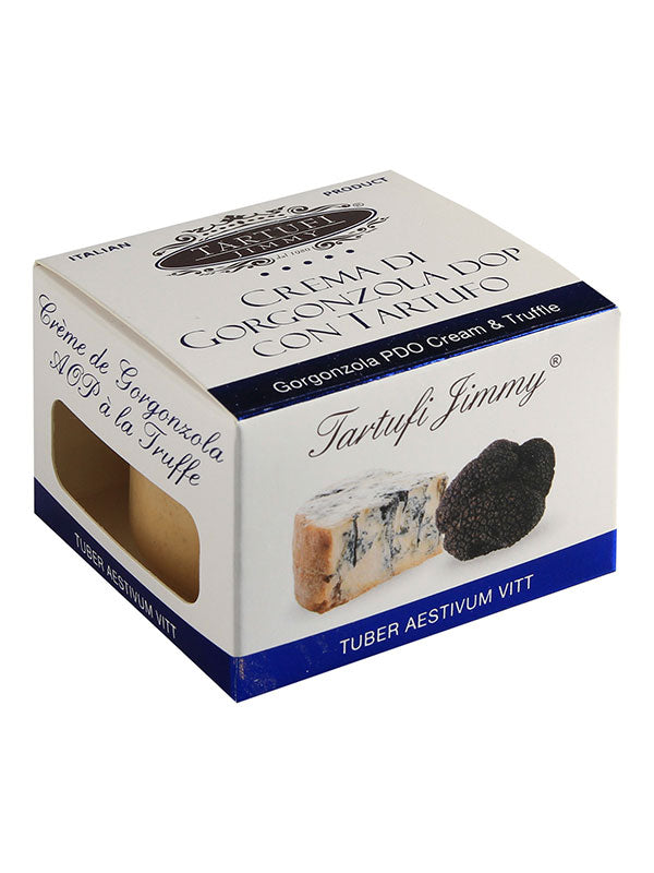 Gorgonzola-Creme mit Sommertrüffel – Eine verführerische Fusion aus cremigem Gorgonzola und intensivem Sommertrüffelgeschmack. Perfekt für die Verfeinerung von Risottos und als Basis für herzhafte Fleischgerichte.
