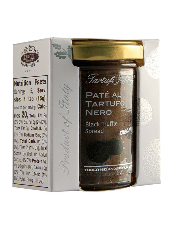 Schwarze Trüffelpastete – weiche Mousse aus Champignons, Parmigiano Reggiano DOP und weißem Trüffel, unverwechselbare Frische und Geschmack, ideal für Vorspeisen, erste und zweite Gänge