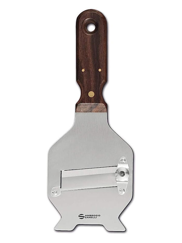 Trüffel-/Feinhobel aus Edelstahl mit Holzgriff für präzise Scheiben von Trüffeln, Parmesan und mehr. Hochglänzend mit stufenloser Einstellschraube für feine Schnitte.